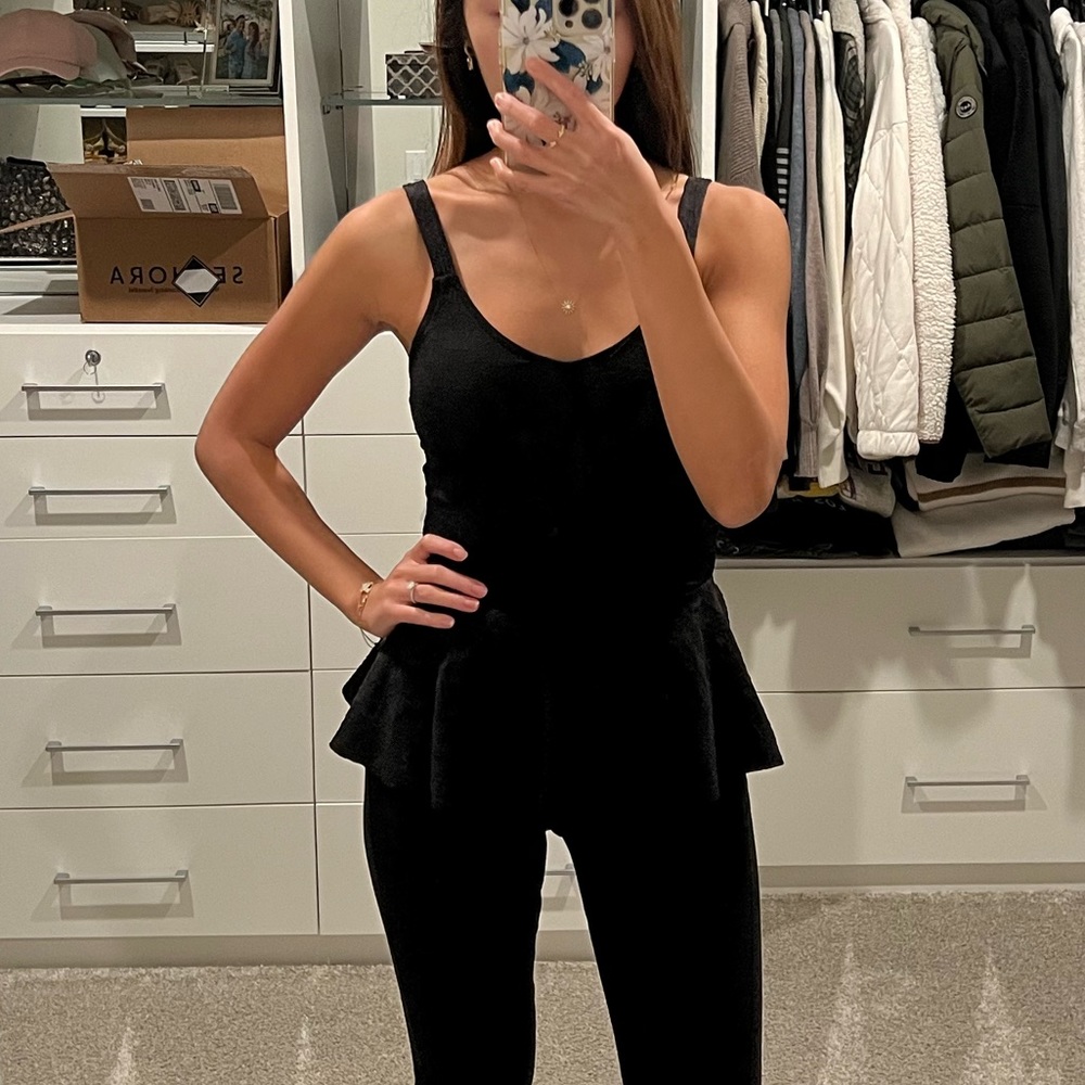 Aqua Black Peplum Textured Strap Tank Camisole